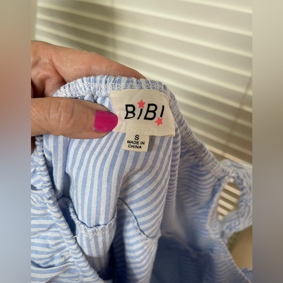 Super Cute ‘BiBi’ Blue White Stripe Gingham One Shoulder Top- Small - Picture 14 of 15